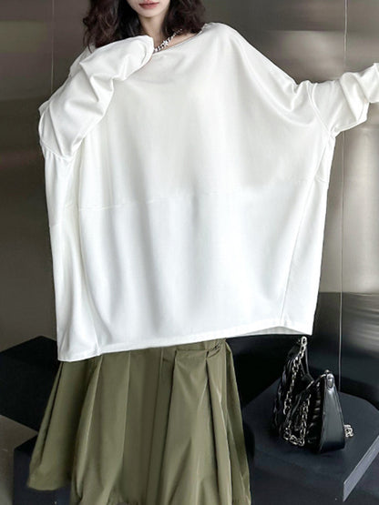 xakxx Batwing Sleeves Long Sleeves Solid Color Round-Neck T-Shirts Tops