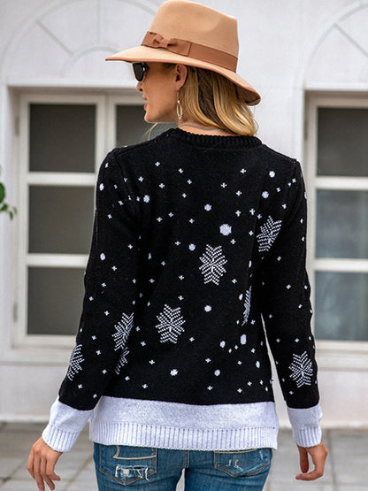 xakxx Casual Loose Long Sleeves Printed Round-Neck Sweater Tops