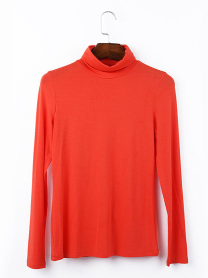xakxx Simple Long Sleeves Skinny Solid Color High-Neck T-Shirts