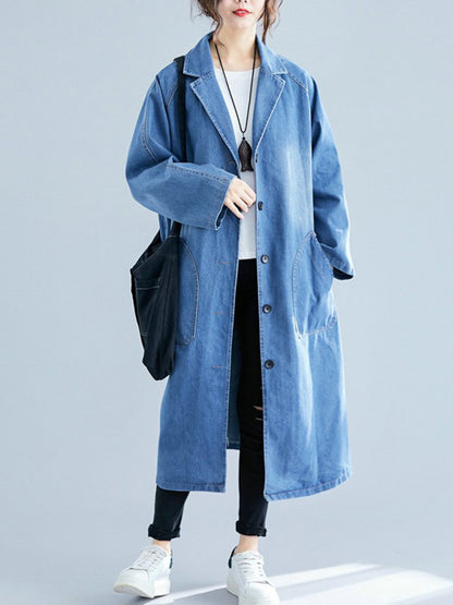 xakxx Original Lapel Long Sleeve Denim Outerwear&Trench