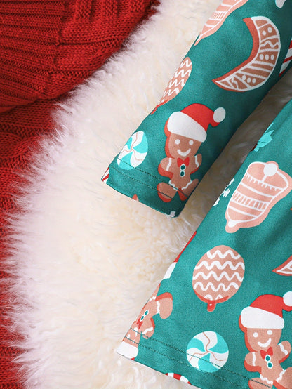 Adorable Girls' Christmas Dress with Festive Print & Matching Solid Color Headband - Long Sleeve, Round Neck, Machine Washable - Perfect for Holiday Outfits, Christmas Elements, Girls' Clothing