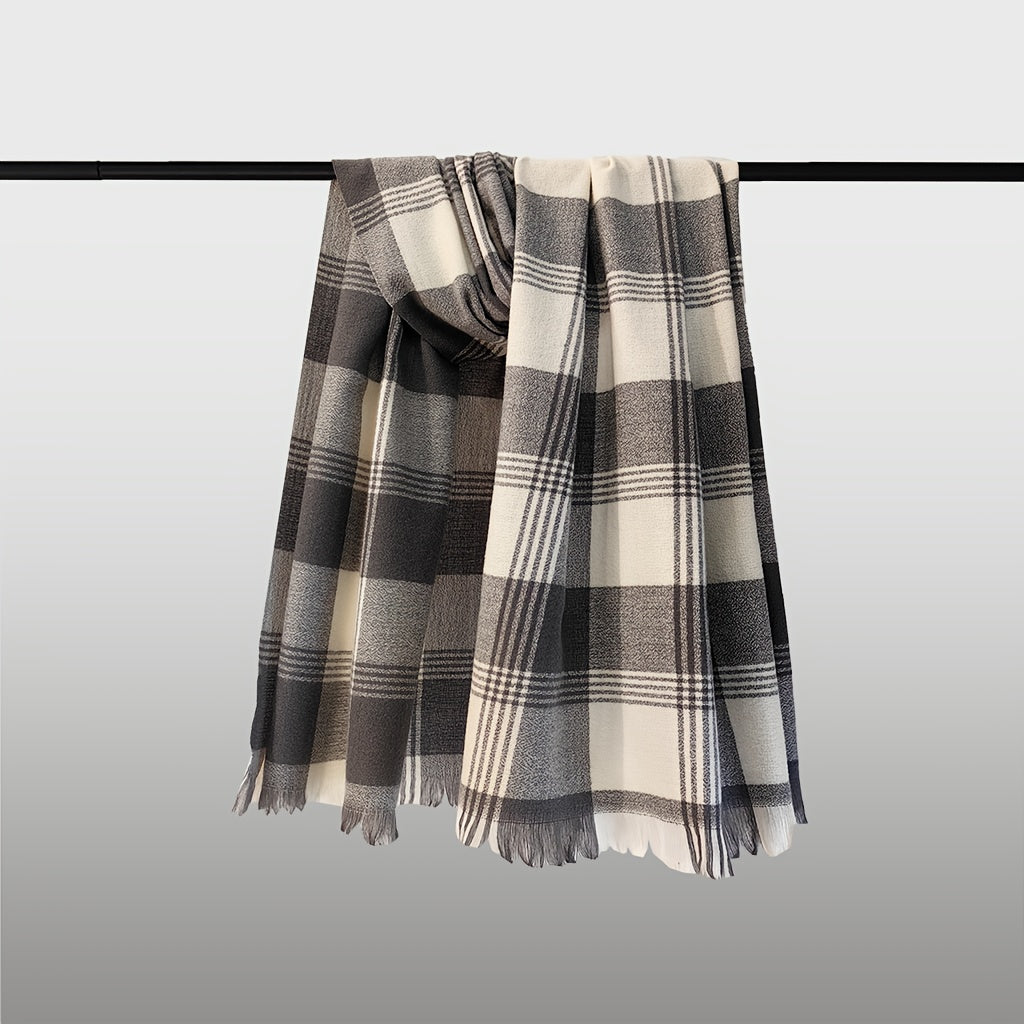 1pc Soft & Warm Short-bearded Plaid Long Scarf Winter Scarf
