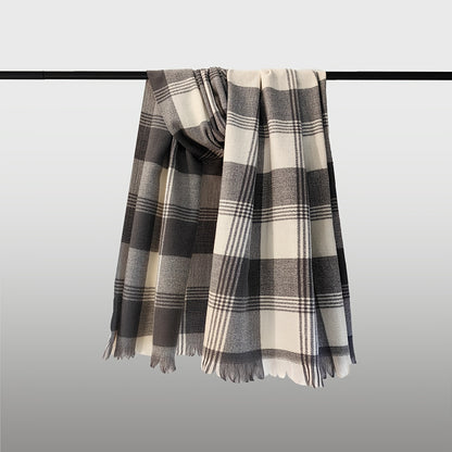 1pc Soft & Warm Short-bearded Plaid Long Scarf Winter Scarf