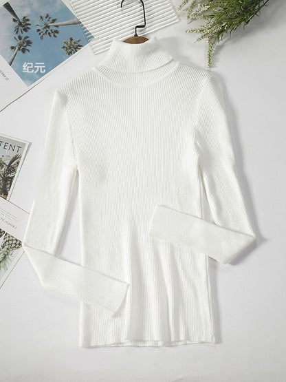 xakxx Simple Skinny Solid Color High-Neck Sweater Tops