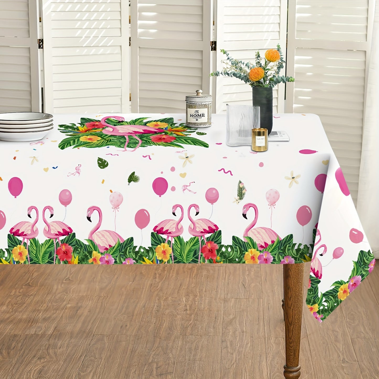 1pc Vibrant Summer Flamingo Polyester Tablecloth - Tropical Plants Pattern Table Cover for Home, Kitchen, Dining, Party Decoration - Stain, Wrinkle-Free, Easy Care, and Durable Tablecloth for Gift or Personal Use
