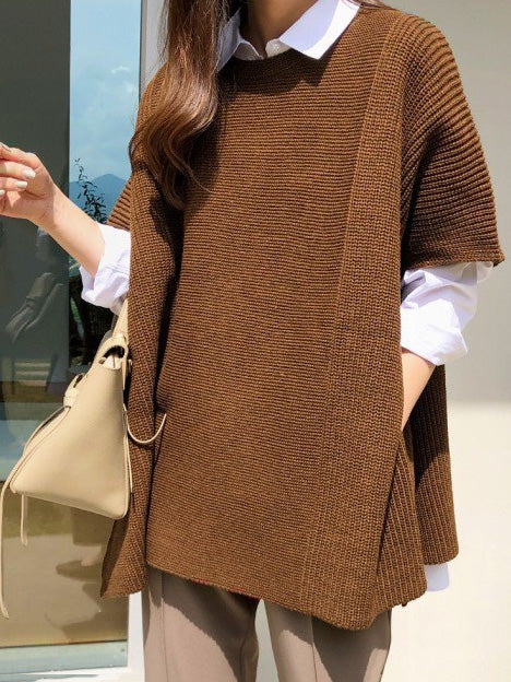 xakxx Casual Loose Split-Side Round-Neck Sweater Tops
