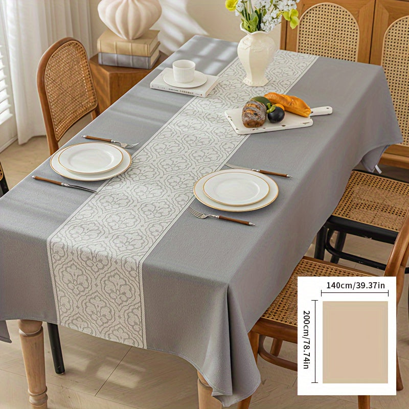 1pc, Luxurious Gray Waterproof Rectangular Table Cover - Stain-Resistant Polyester Fiber Fabric, Machine Washable, Perfect for Dining Room and Living Room Decoration, Easy Care and Maintenance
