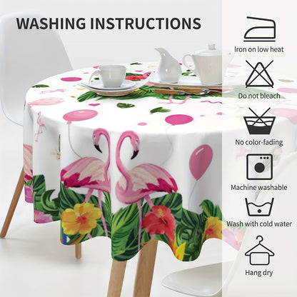 1pc Vibrant Summer Flamingo Polyester Tablecloth - Tropical Plants Pattern Table Cover for Home, Kitchen, Dining, Party Decoration - Stain, Wrinkle-Free, Easy Care, and Durable Tablecloth for Gift or Personal Use