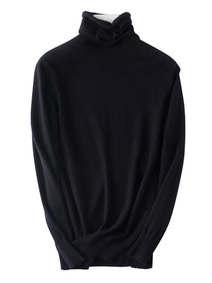 xakxx Simple Loose Long Sleeves Solid Color High-Neck Sweater Tops