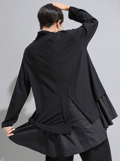 xakxx High-Low A-Line Falbala Split-Joint Split-Back High-Neck T-Shirts Tops