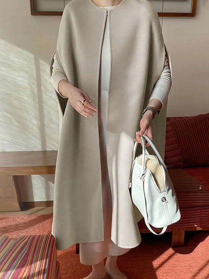 xakxx Simple Sleeveless Solid Color Round-Neck Cape Outerwear