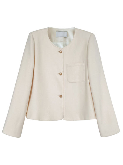 xakxx Original Creation Long Sleeves Loose Buttoned Solid Color Round-Neck Outerwear