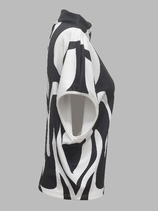 xakxx Loose Sleeveless Asymmetric Contrast Color Printed One-Shoulder T-Shirts Tops
