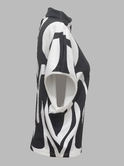 xakxx Loose Sleeveless Asymmetric Contrast Color Printed One-Shoulder T-Shirts Tops