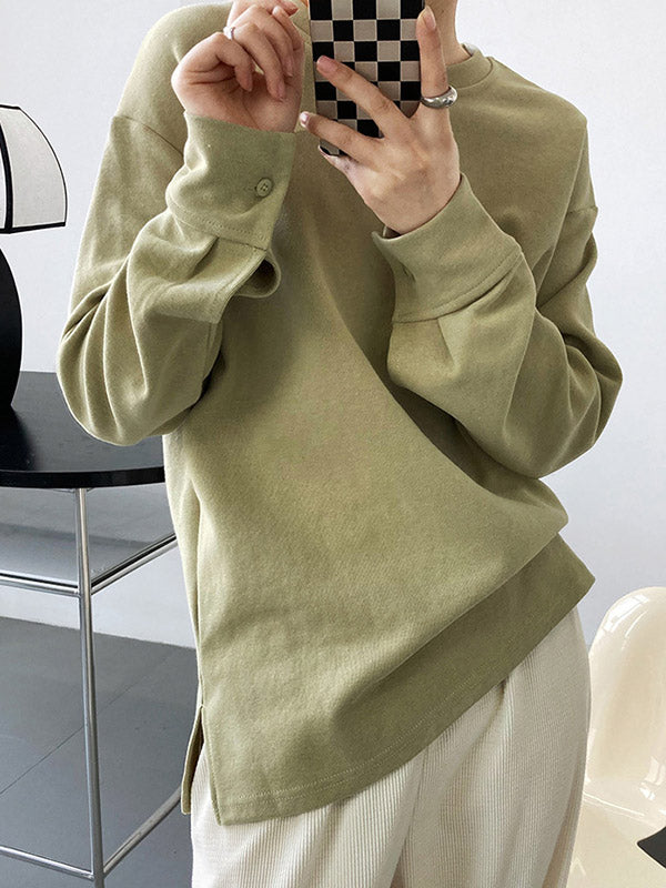 xakxx 3 Colors Loose Casual Solid Color Split-Side T-Shirt Top