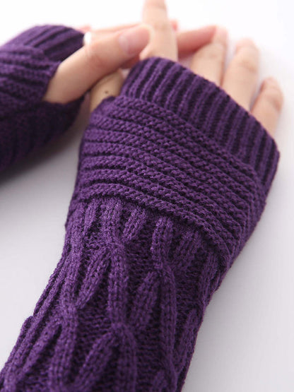 xakxx Solid Color Keep Warm Jacquard Knitted Sleevelet