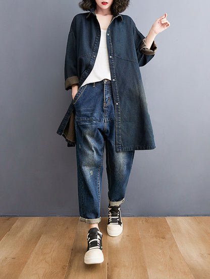 xakxx Long Sleeves Loose Split-Joint Lapel Outerwear
