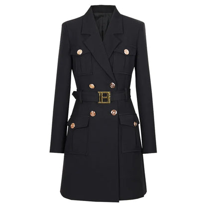 Womens Work Dresses Luxury Designer Clothes Fashion Elegant Office Dresses Suit Jacket Skirt With Big Buckle Waist Belt Business Outfit S-XXXL