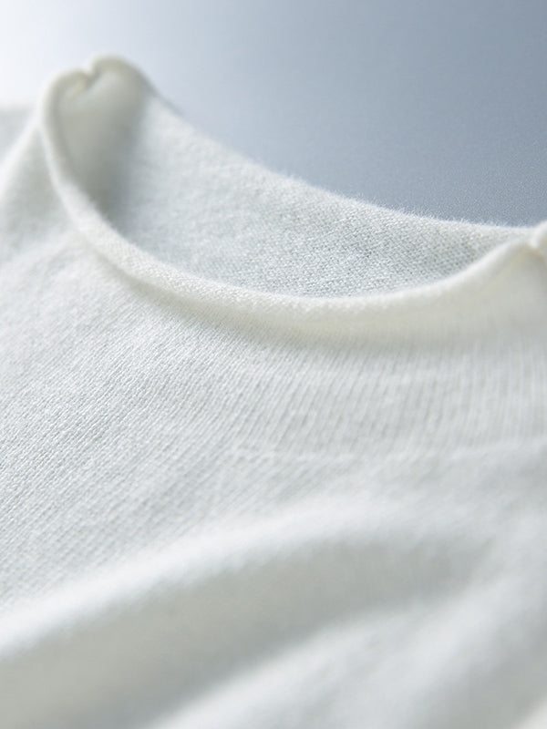 xakxx Simple Solid Color Round-Neck Short Sleeves Sweater