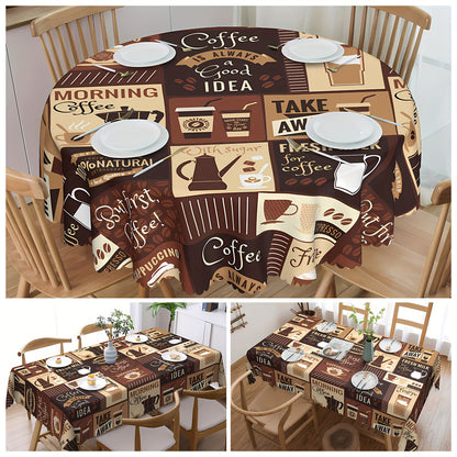 1pc Vintage Coffee Pattern Tablecloth - Stain Resistant, Waterproof, Edge Embossing Craft, No Pleated, Printed Table Cover for Home Decor, Easy to Clean, and Durable