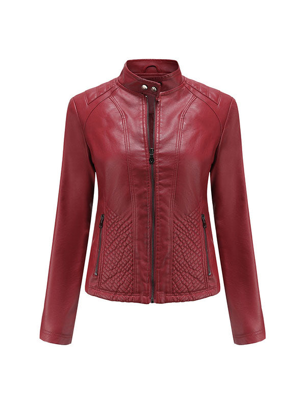xakxx Long Sleeves Plus Size Buttoned Pockets Split-Joint Zipper Stand Collar Jackets Outerwear