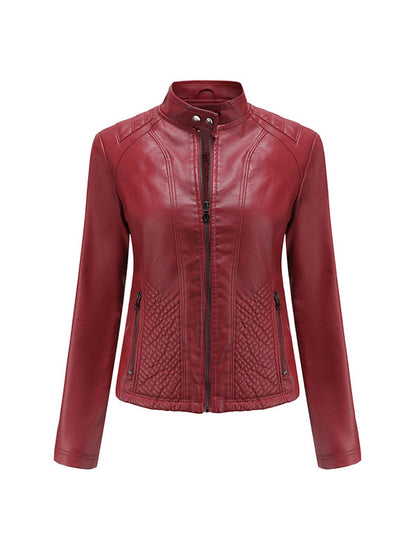 xakxx Long Sleeves Plus Size Buttoned Pockets Split-Joint Zipper Stand Collar Jackets Outerwear