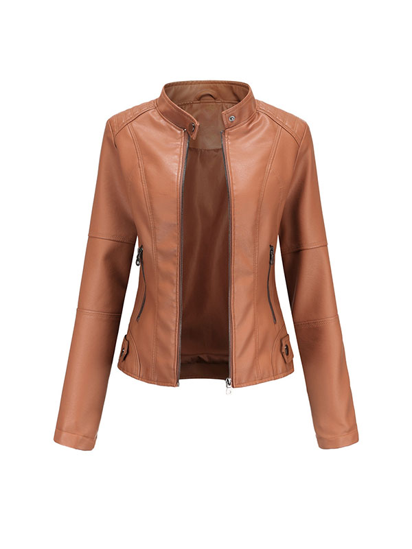 xakxx Long Sleeves Plus Size Buttoned Pockets Zipper Stand Collar Jackets Outerwear