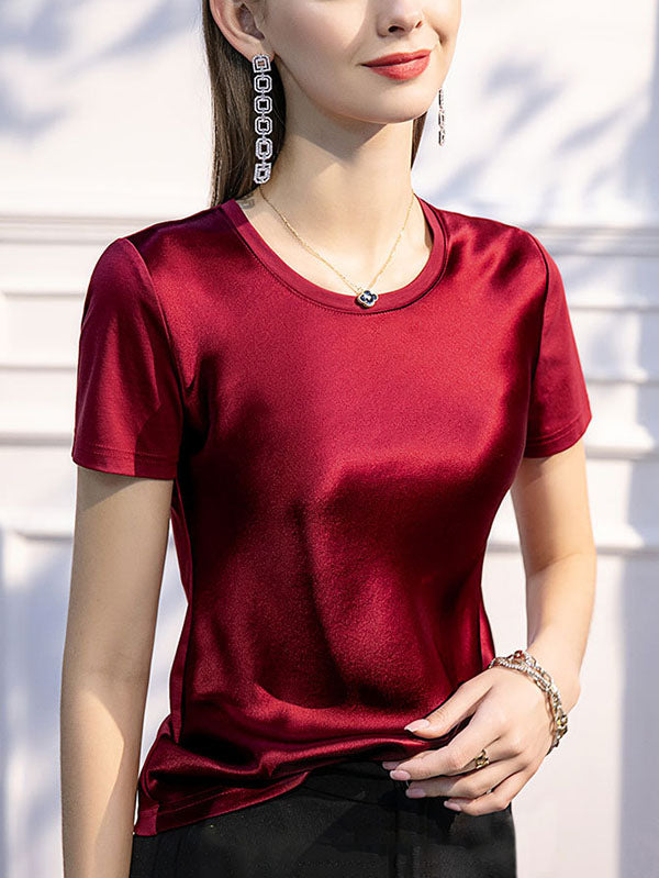 xakxx Short Sleeves Solid Color Round-Neck T-Shirts Tops