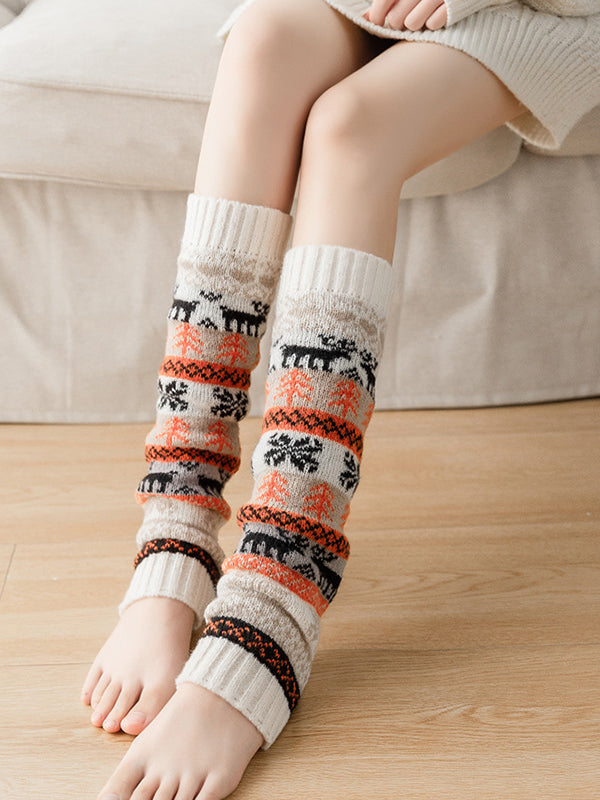 xakxx Knitting Keep Warm Printed Leg Warmers Accessories