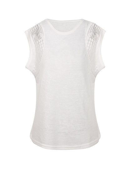 xakxx Batwing Sleeves Loose Hollow Lace Split-Joint Round-Neck T-Shirts Tops