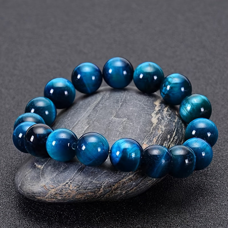 1pc Exquisite Blue Tiger Eye Stone Beaded Fashion Couple's Bracelet - Elegant Birthday Gift for Friends and Family, Unique Anniversary Present, Stylish Accessory for Men and Women