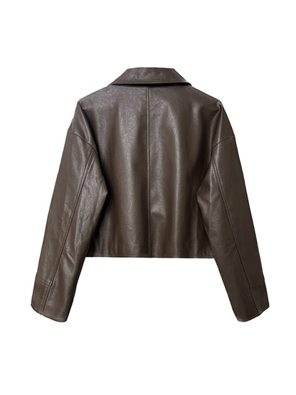 xakxx Long Sleeves Loose Solid Color Zipper Lapel Collar Jackets&Coats Outerwear