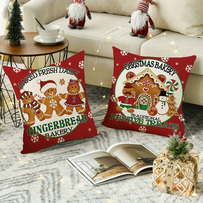 1pc Christmas Gingerbread Man House Throw Pillow Case, 17.7x17.7inch Winter Holiday Baking Lovers Gift, Soft Mat Cover for Home, Bedroom, Indoor Decor