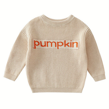 Toddler Baby Girls Boys Halloween Sweater, Letter Print Long-Sleeved Round Neck Pullover Knitwear