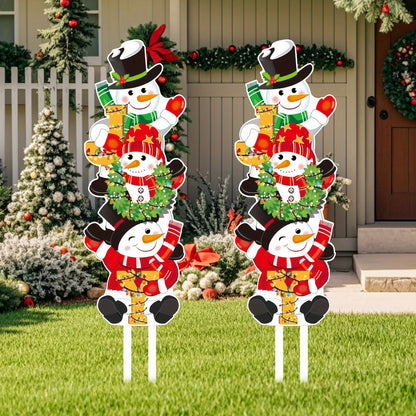 2pcs Joyful Snowman Christmas Yard Signs - Large 31.5"x11.4" Outdoor Lawn Decorations for Festive Holiday Atmosphere