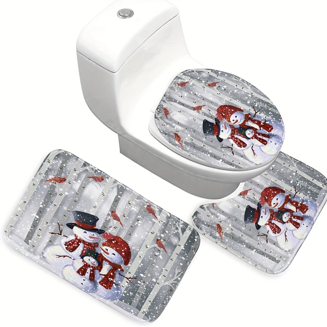 1pc Christmas Snowman Shower Curtain Set - Waterproof, Digital Printing, Bathroom Rug, Toilet U-Shape Mat, Toilet Lid Cover Pad, Complete Bathroom Decor for Thanksgiving Gift and Christmas Decorations