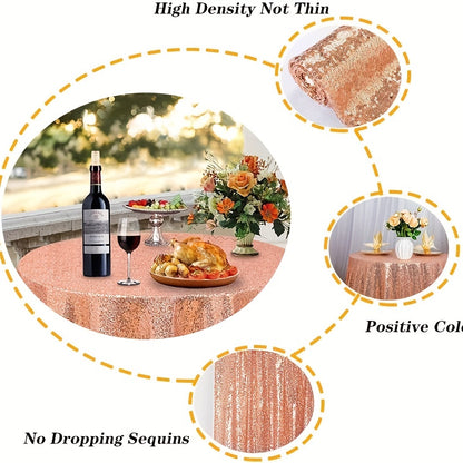 1pc, Luxurious Golden Round Sequin Tablecloth - Dazzling Table Cover for Bridal Shower, Birthday, Wedding, Dessert, Banquet, and Room Decor - Spreads Elegance and Sophistication on Tables