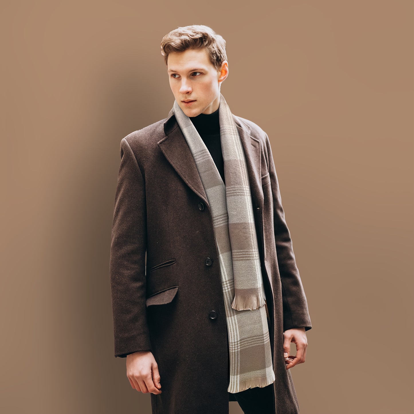 1pc Soft & Warm Short-bearded Plaid Long Scarf Winter Scarf