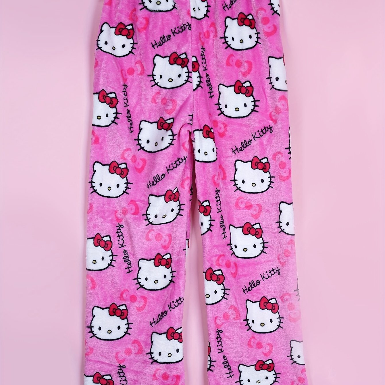 Hello Kitty Flannel Pajama Set for Women - Soft, Warm, White Anime Cartoon Print Lounge Pants - Autumn Fashion Gift Idea
