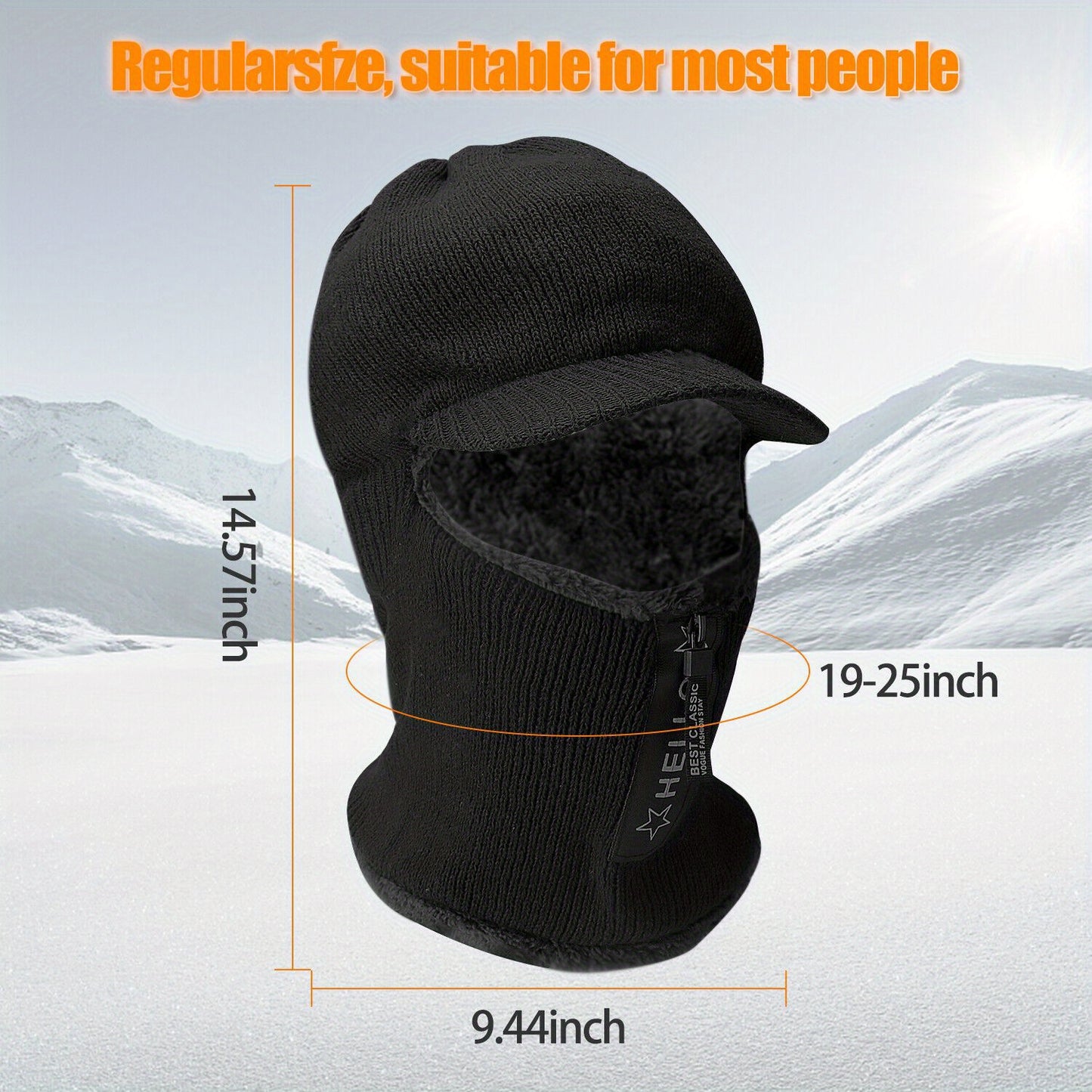 2 pieces Winter Hat Scarf Mask Set, Motorcycle Winter Warm Urine Cap with Thick and Cold Resistant Knitted Hat Wool Skiing Mask with Zipper Solid Color Motorcycle Bicycle Windproof Balaclava Men's and Women's Outdoor Cycling