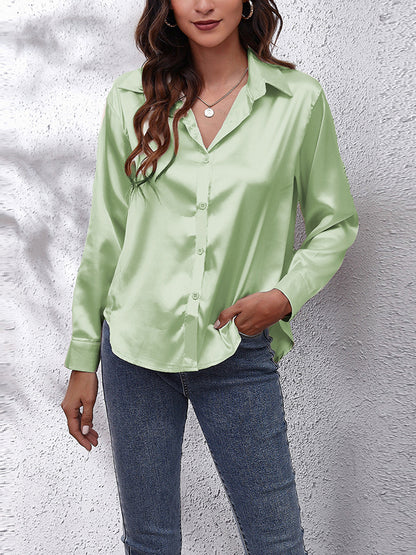 xakxx Long Sleeves Loose Solid Color Lapel Blouses