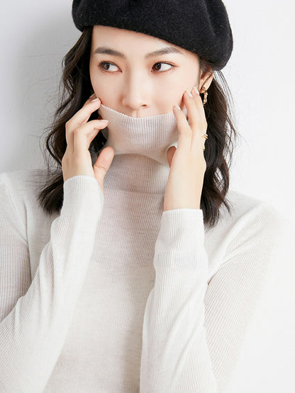 xakxx Simple Skinny Long Sleeves Solid Color High-Neck Sweater Tops Pullovers