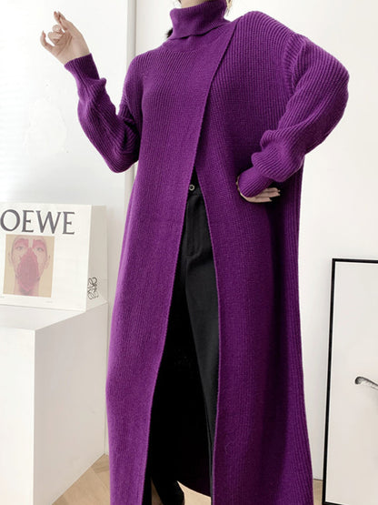 xakxx Original Loose Solid Color Split-Front Sweater Dress
