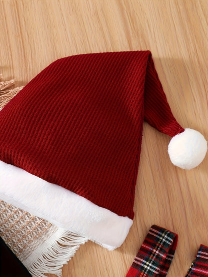Targeted Development Of 3pcs Christmas Baby Boy Button Open Chest Decoration Bow Tie Long Sleeved Jumpsuit&waffle Fur Patchwork Shoulder Strap Pants&Christmas Hat Set