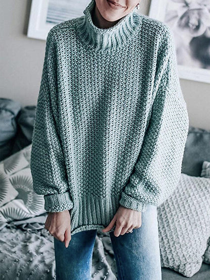 xakxx Casual Long Sleeves Solid Color High-Neck Sweater Tops