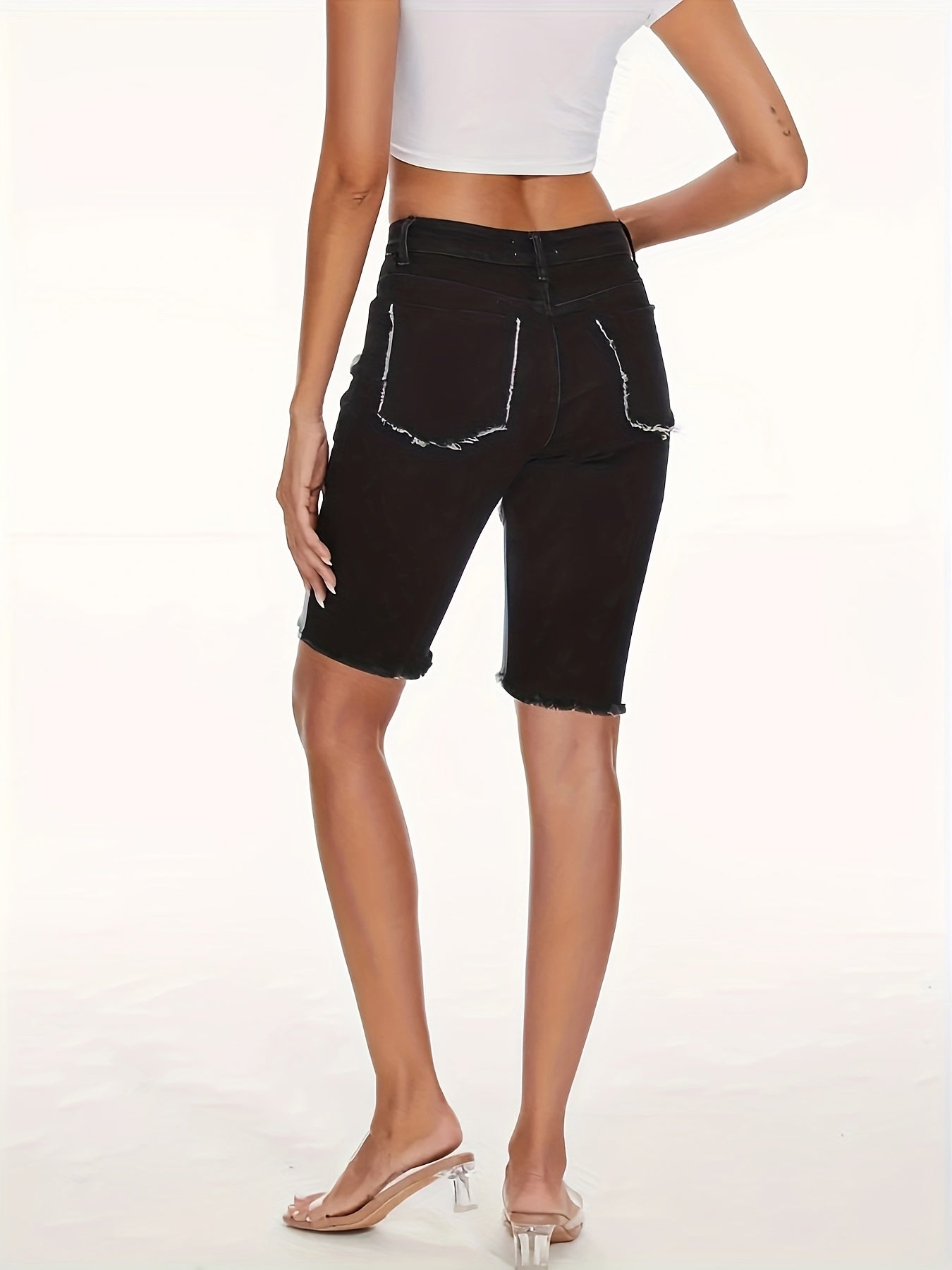 Women's Plus Size Oversized Color Block Bermuda Patchwork Denim Shorts With A Slim Fit Waist And Denim Shorts
