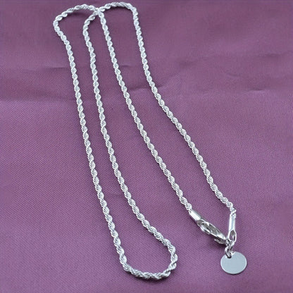 2PCS 925 Sterling Silver Twisted Rope Chain Necklace and Bracelet Set - Timeless Hip Hop Style Jewelry with Shiny Finish, Elegant Design, and Versatile Accessorizing Options for Women