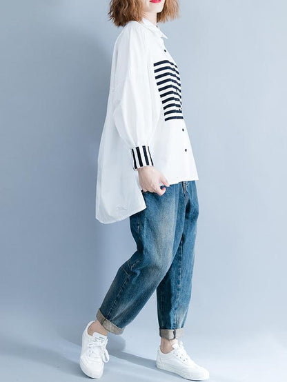 xakxx Stripe Split-joint White Shirt