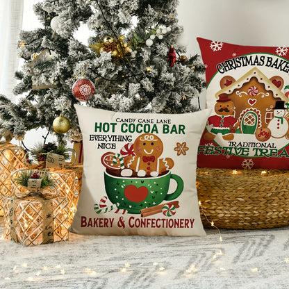 1pc Christmas Gingerbread Man House Throw Pillow Case, 17.7x17.7inch Winter Holiday Baking Lovers Gift, Soft Mat Cover for Home, Bedroom, Indoor Decor
