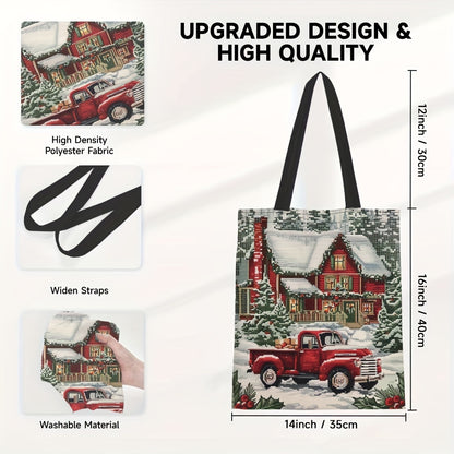 Christmas Charm Tote Bag for Women - Durable Polyester, Stylish Shoulder Handbag Perfect for Shopping & Everyday Use